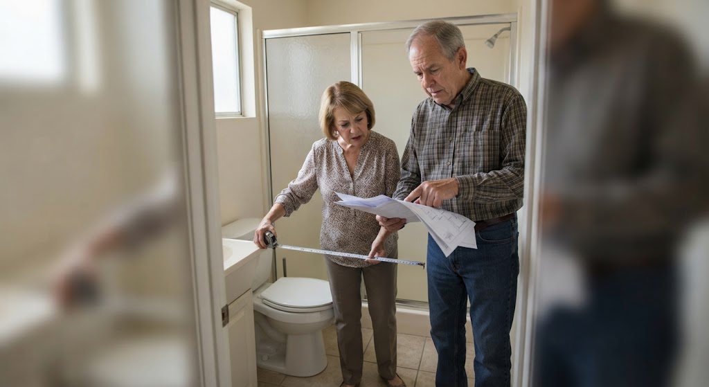 What are the minimum dimensions of a bathroom in a residence in CA?